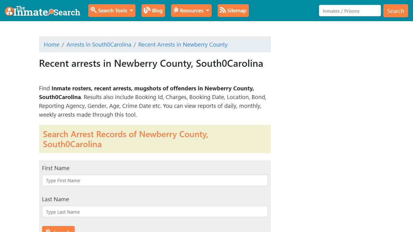 Recent arrests in Newberry County, South Carolina