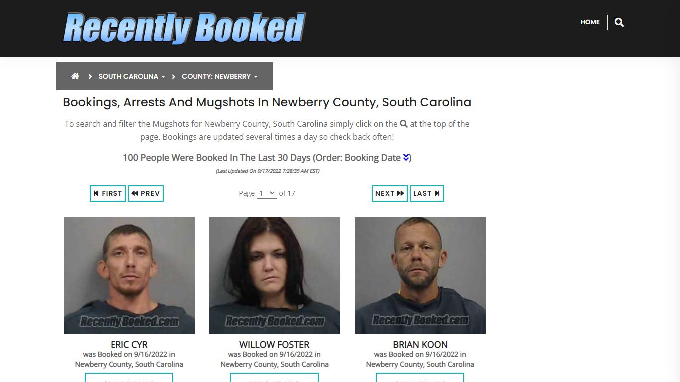 Bookings, Arrests and Mugshots in Newberry County, South Carolina